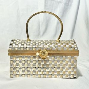 Vtg WALBORG Silver & Gold Woven Metal Box Purse Evening Bag Made in Italy